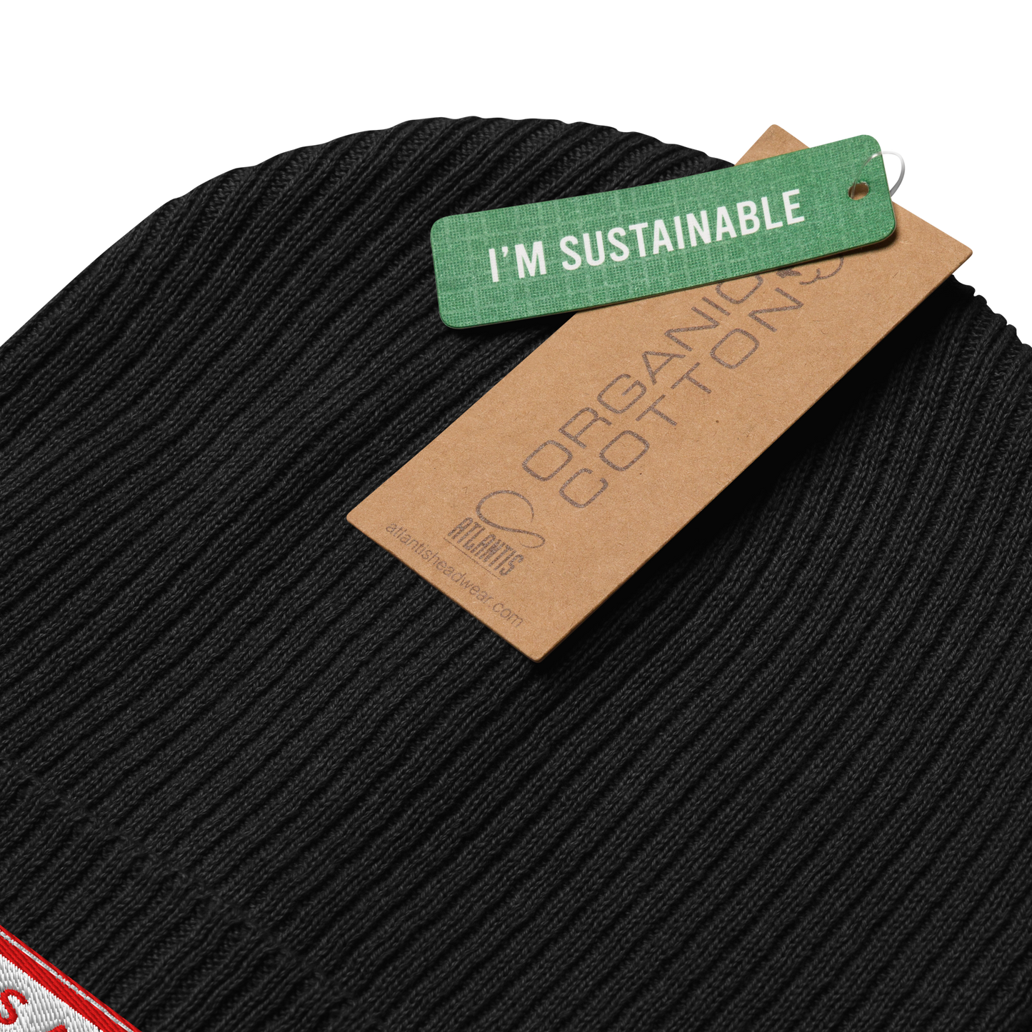 ISAN RED Organic Ribbed Beanie